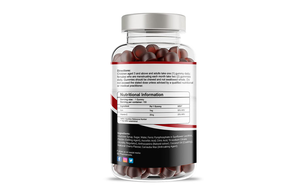 Iron & Vitamin C Vegan Gummies - 150 Natural Cherry Flavour